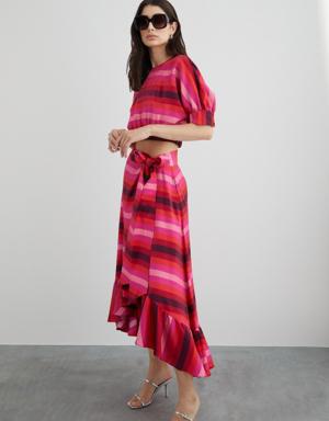 Striped Fuchsia Skirt with Double-Breasted Closure