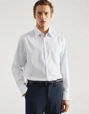 Slim-fit striped cotton twill suit shirt