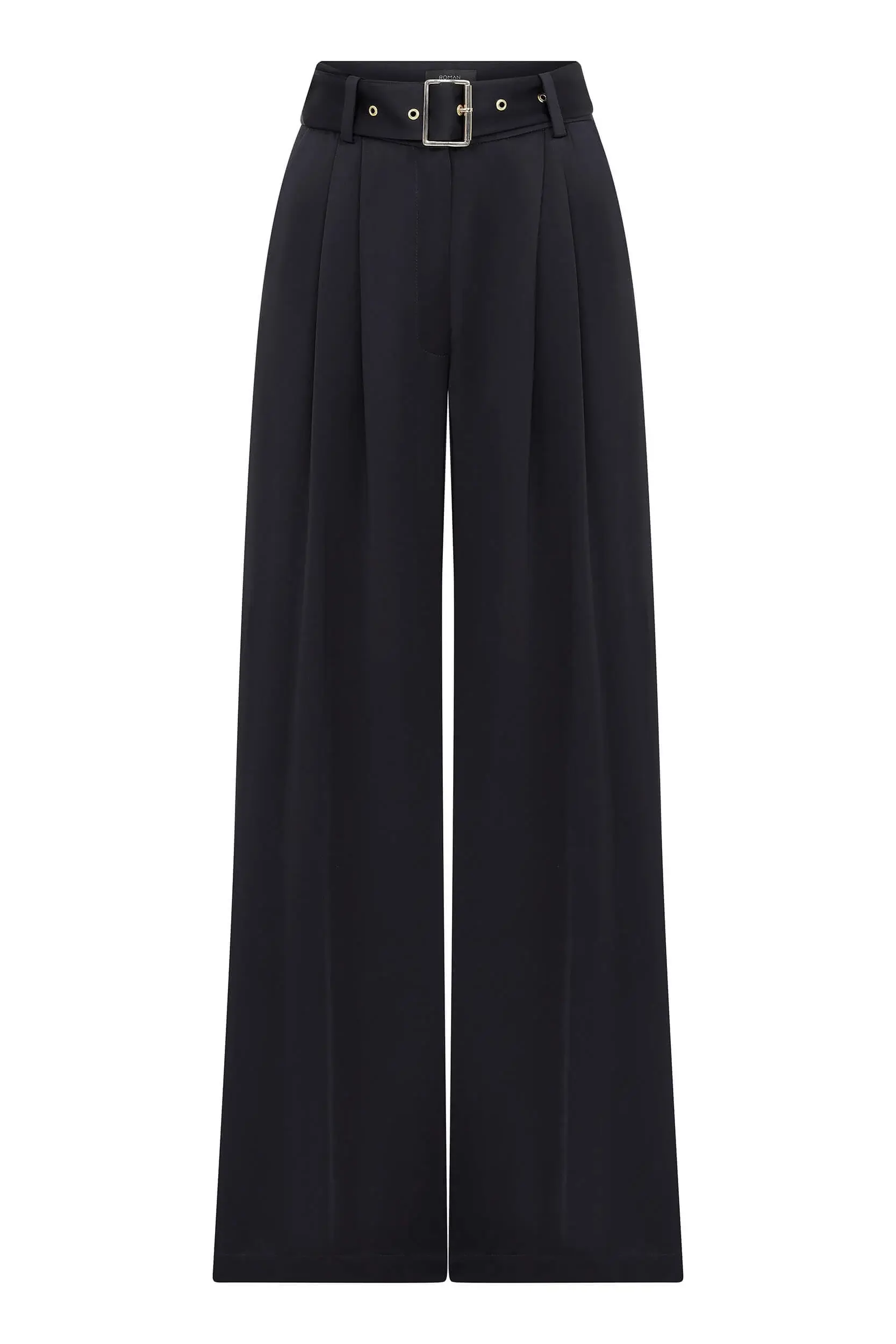 Roman Belted Wide Leg Trousers - 4 / NAVY. 1