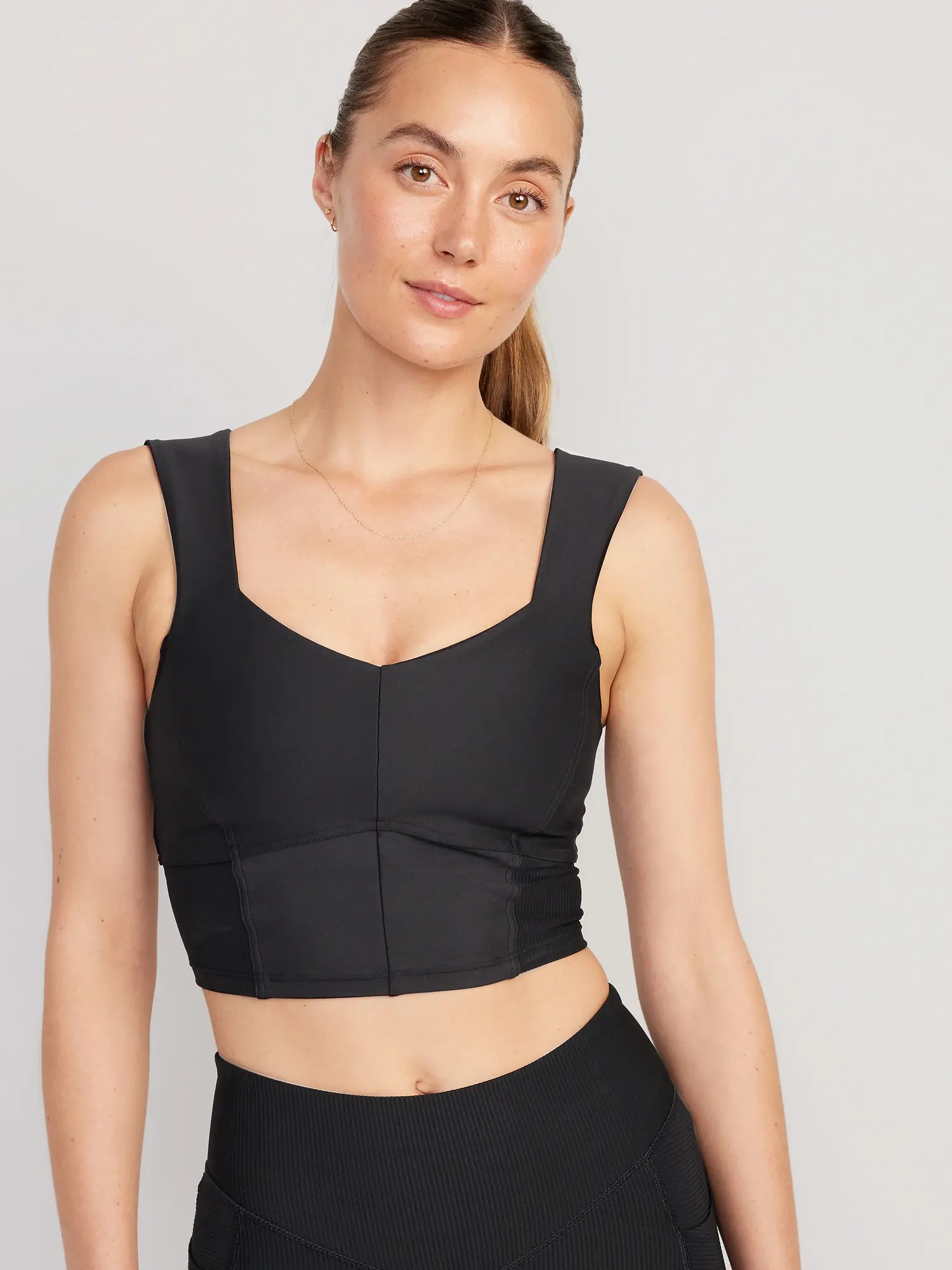 Old Navy Light Support PowerSoft Longline Sports Bra for Women black. 1