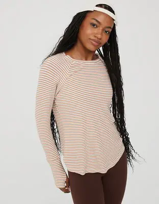 American Eagle By Aerie Thumbs Up Ribbed Long Sleeve T-Shirt. 1