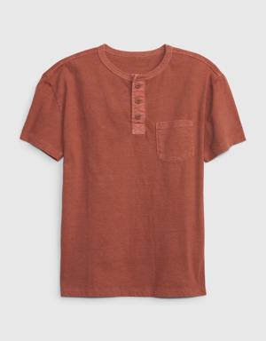 Kids Pocket Henley T-Shirt brown