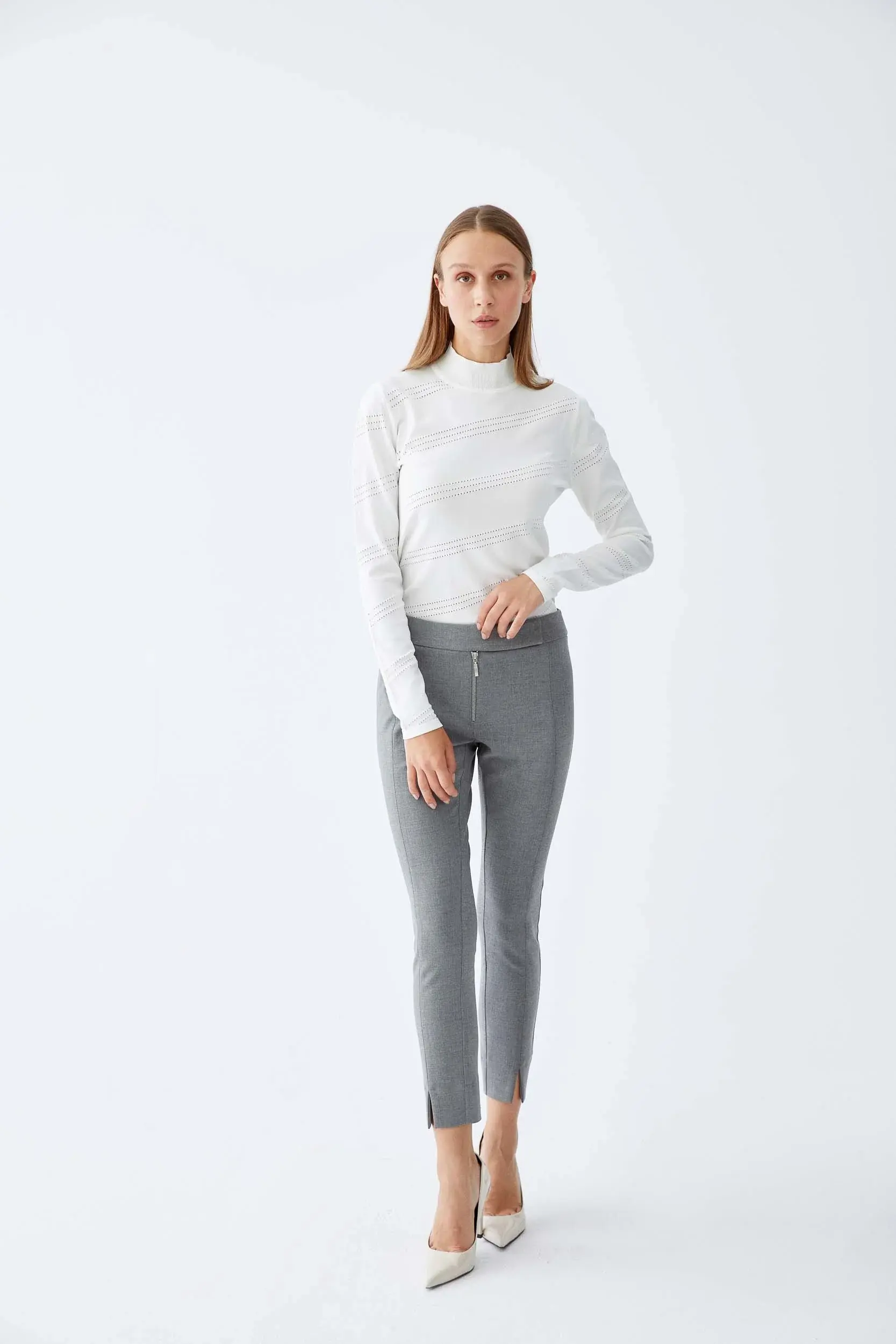 Roman Grey Slit Ankle Pants. 2