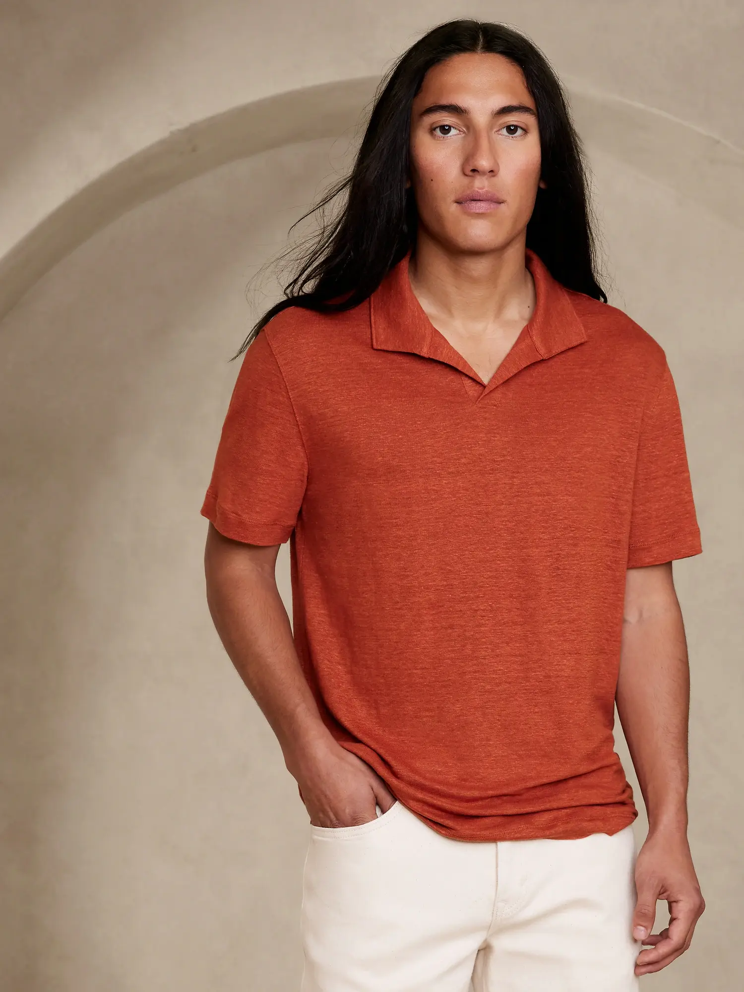 Banana Republic Linen Polo orange. 1