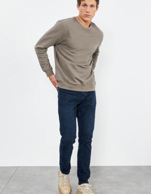 Koyu Bej Basic O Yaka Rahat Form Erkek Sweatshirt - 88053