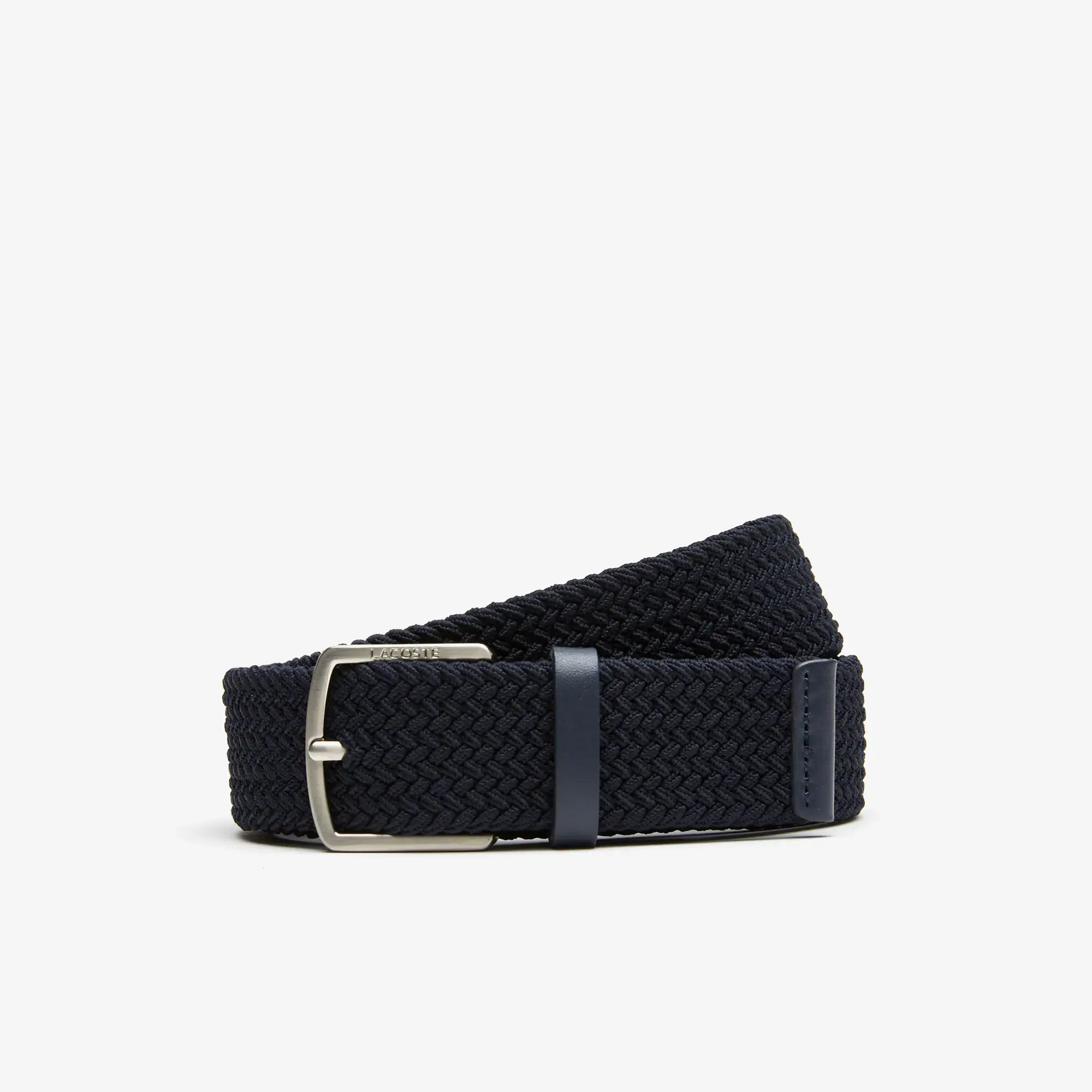 Lacoste Men's Lacoste Engraved Buckle Stretch Knitted Belt. 1 Lacoste Men's Lacoste Engraved Buckle Stretch Knitted Belt. 1