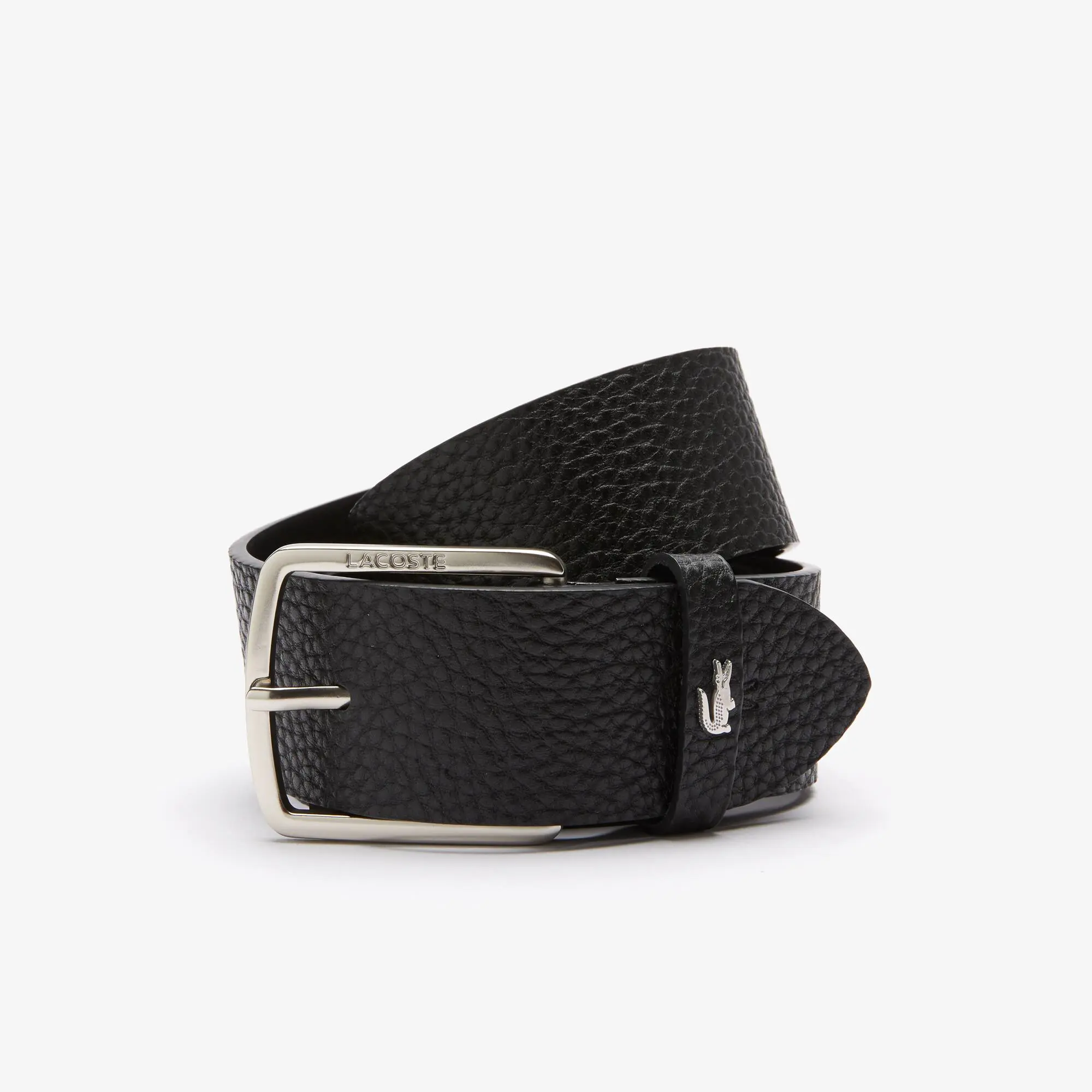 Lacoste Men's Lacoste Engraved Square Buckle Grained Leather Belt. 1
