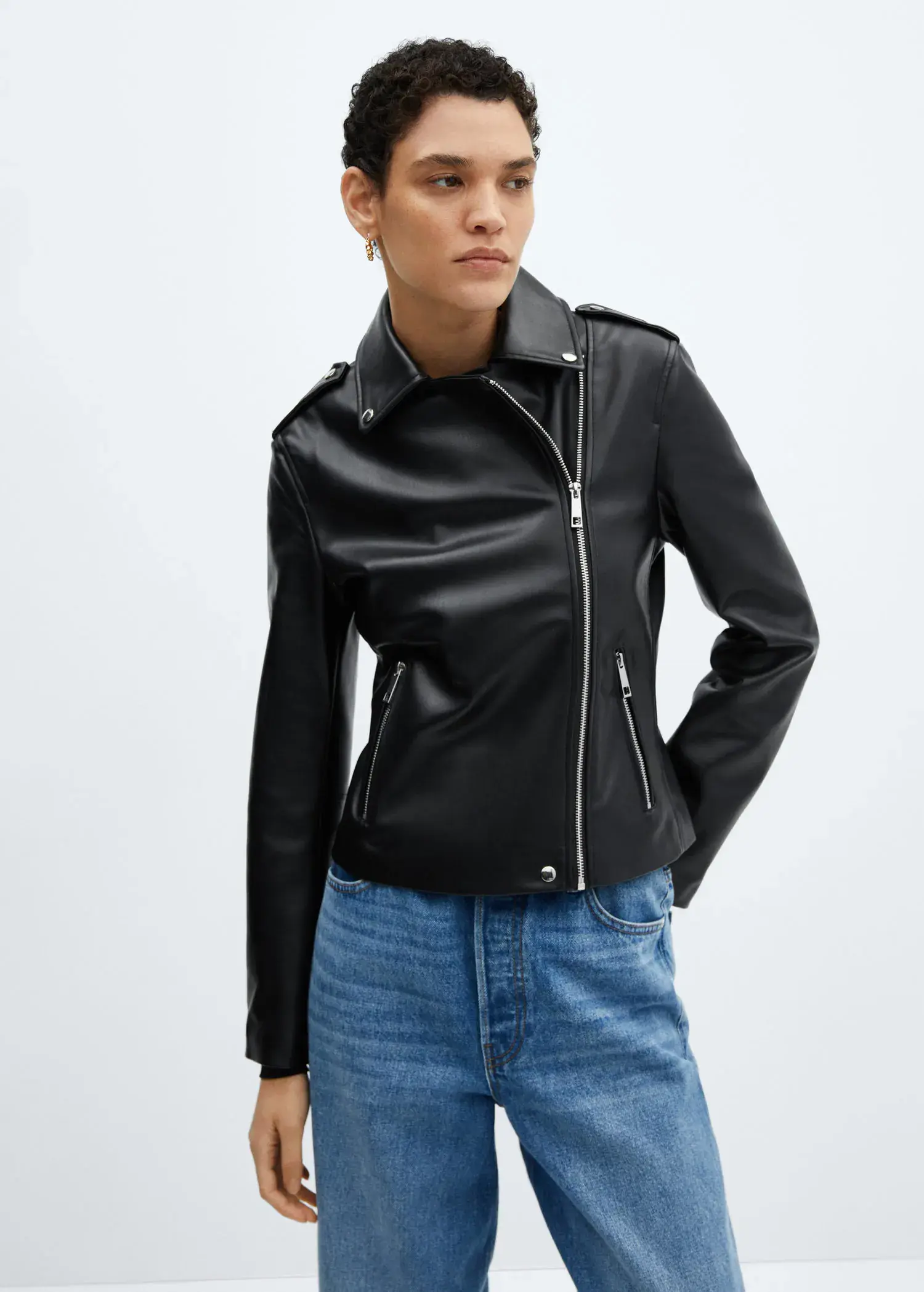 Mango Faux-leather biker jacket. 1
