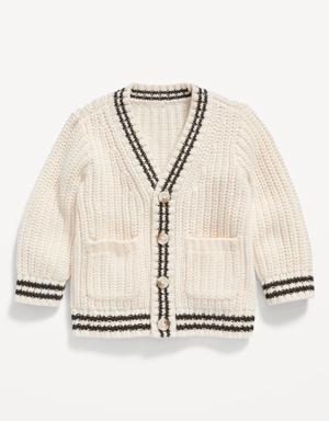 V-Neck Button-Front Shaker-Stitch Cardigan for Baby white