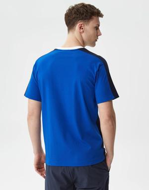 Erkek Regular Fit Bisiklet Yaka Renk Bloklu Mavi T-Shirt
