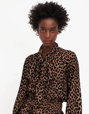 Modern Leopard Tie-Neck Shirt