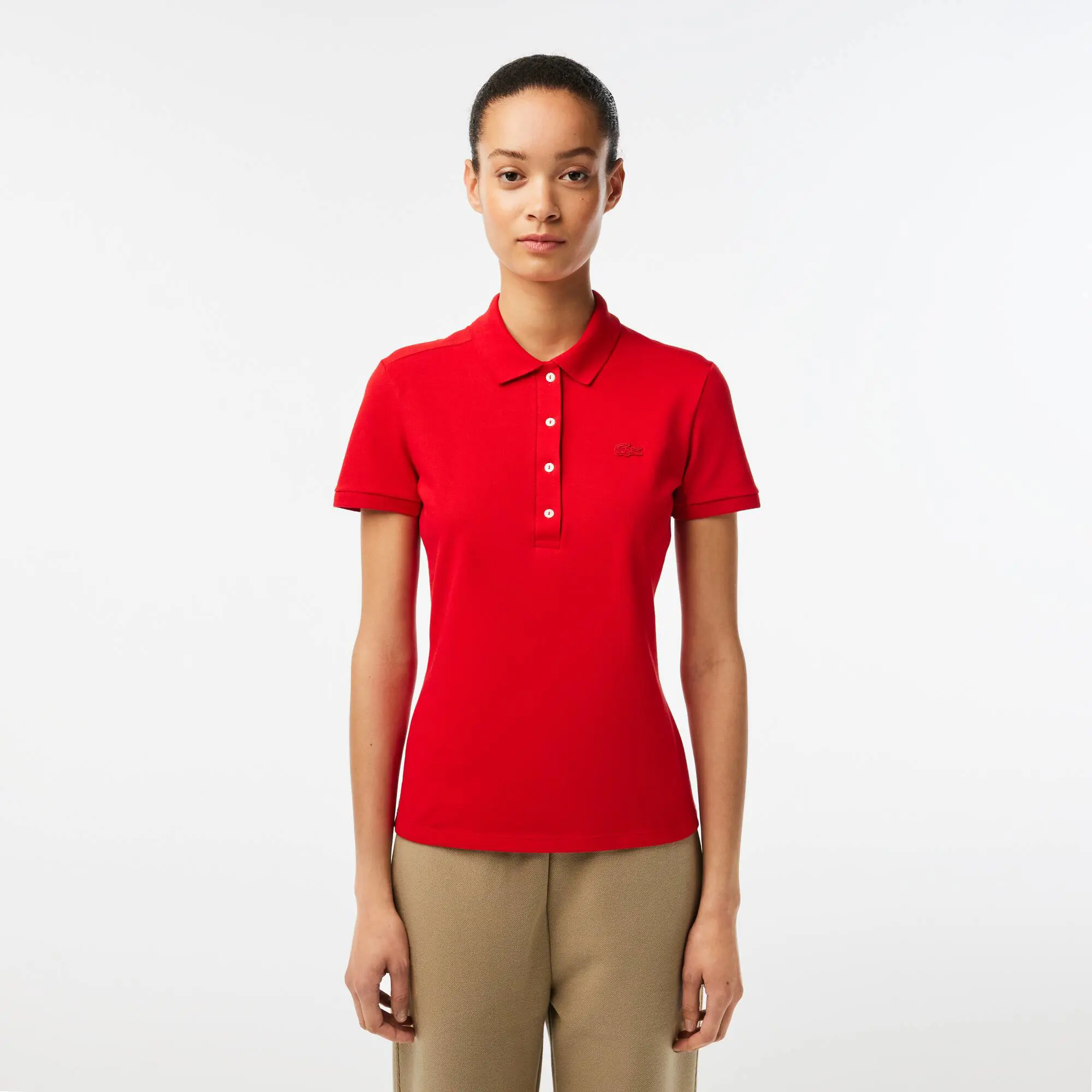 Lacoste Women's Slim Fit Stretch Cotton Piqué Polo. 1 Lacoste Women's Slim Fit Stretch Cotton Piqué Polo. 1