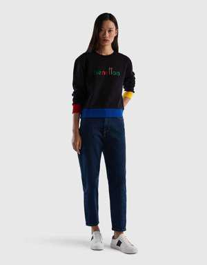 Kadın Mix Benettton Yazılı Crop Sweatshirt