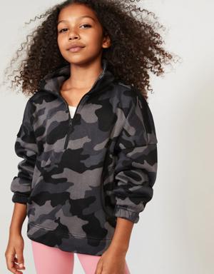 Oversized Mock-Neck Sweater-Fleece 1/2-Zip Pullover for Girls black