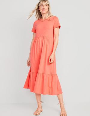 Old Navy Short-Sleeve Tiered Midi Dress for Women pink