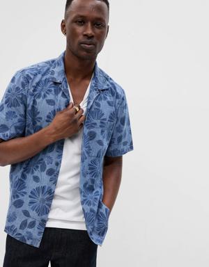 Printed Chambray Vacay Shirt blue