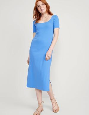 Old Navy Fitted Rib-Knit Scoop-Neck Midi Dress for Women blue