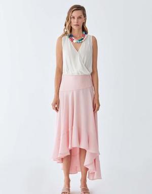 Pink Asymmetric Flounce Skirt