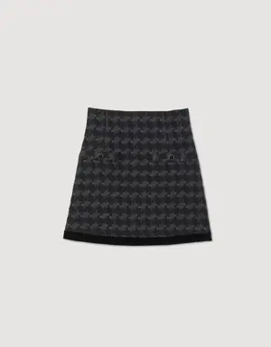 Houndstooth tweed short skirt