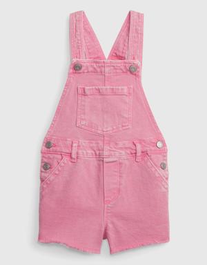 Toddler Denim Shortalls with Washwell pink