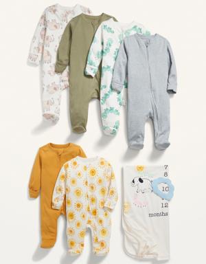 Unisex 8-Piece Grow-With-Me Milestone Layette Gift Set for Baby yellow