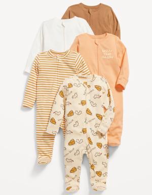 Unisex 2-Way-Zip Footie Sleep & Play One-Piece 5-Pack for Baby orange