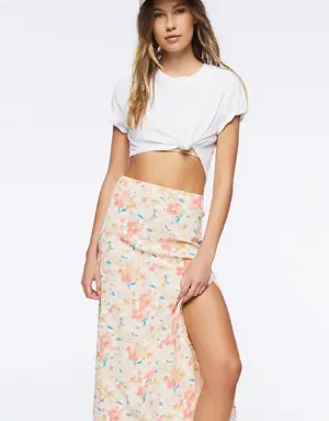 Forever 21 Floral Print Midi Skirt Cream/Multi