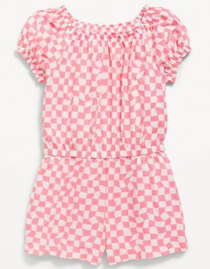 Puff-Sleeve Jersey-Knit Romper for Girls pink
