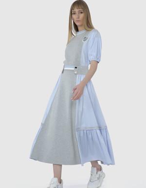 Snap Detailed Midi Length Gray Skirt