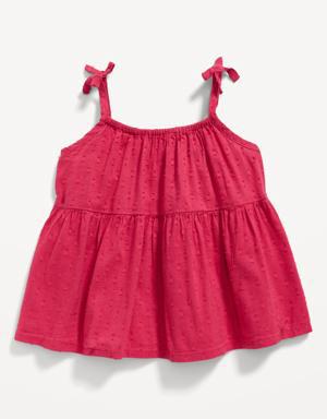 Tie-Shoulder Textured Clip-Dot Swing Top for Toddler Girls red
