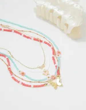 O Coral Daisy Butterfly Necklace 3-Pack