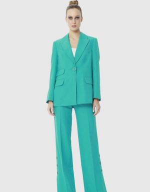 Comfortable Turquoise Suit With Back Button Detailed