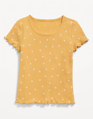 Old Navy Printed Rib-Knit Lettuce-Edge T-Shirt for Girls yellow