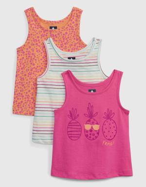 Toddler 100% Organic Cotton Mix and Match Graphic Tank Top (3-Pack) pink