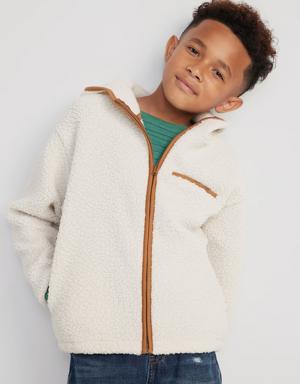Sherpa Zip-Front Hooded Jacket for Boys beige
