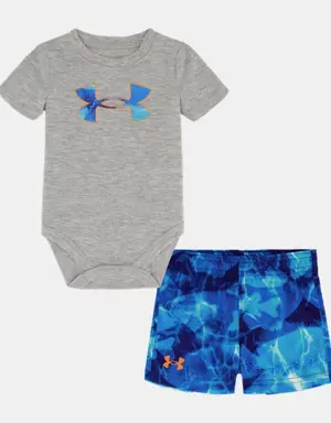 Newborn Boys' UA Fish Camo Logo Bodysuit & Print Shorts Set