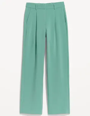 Extra High-Waisted Pleated Taylor Wide-Leg Trouser Suit Pants for Women green
