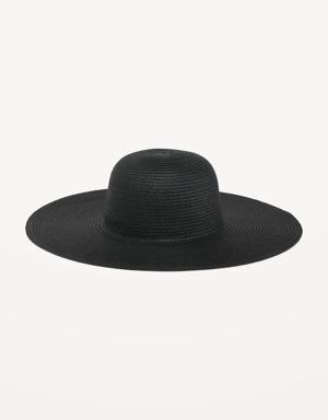 Wide-Brim Straw Sun Hat for Women black