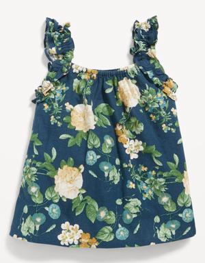 Sleeveless Ruffle-Trim Floral-Print Top for Baby blue