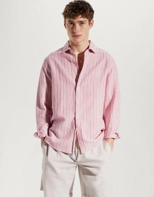 Regular-fit striped linen shirt