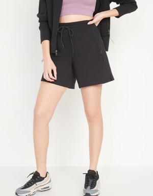 High-Waisted Dynamic Fleece Shorts for Women -- 6-inch inseam black