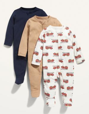 Unisex Sleep & Play 2-Way-Zip Footed One-Piece 3-Pack for Baby red