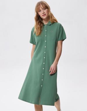 Kadın Regular Fit Kısa Kollu Polo Yaka Yeşil Elbise