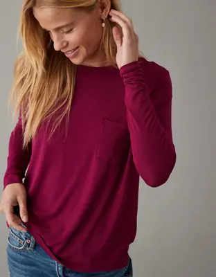 American Eagle Soft & Sexy Long-Sleeve Pocket Tee. 1