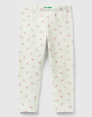 cream white leggings with horse print