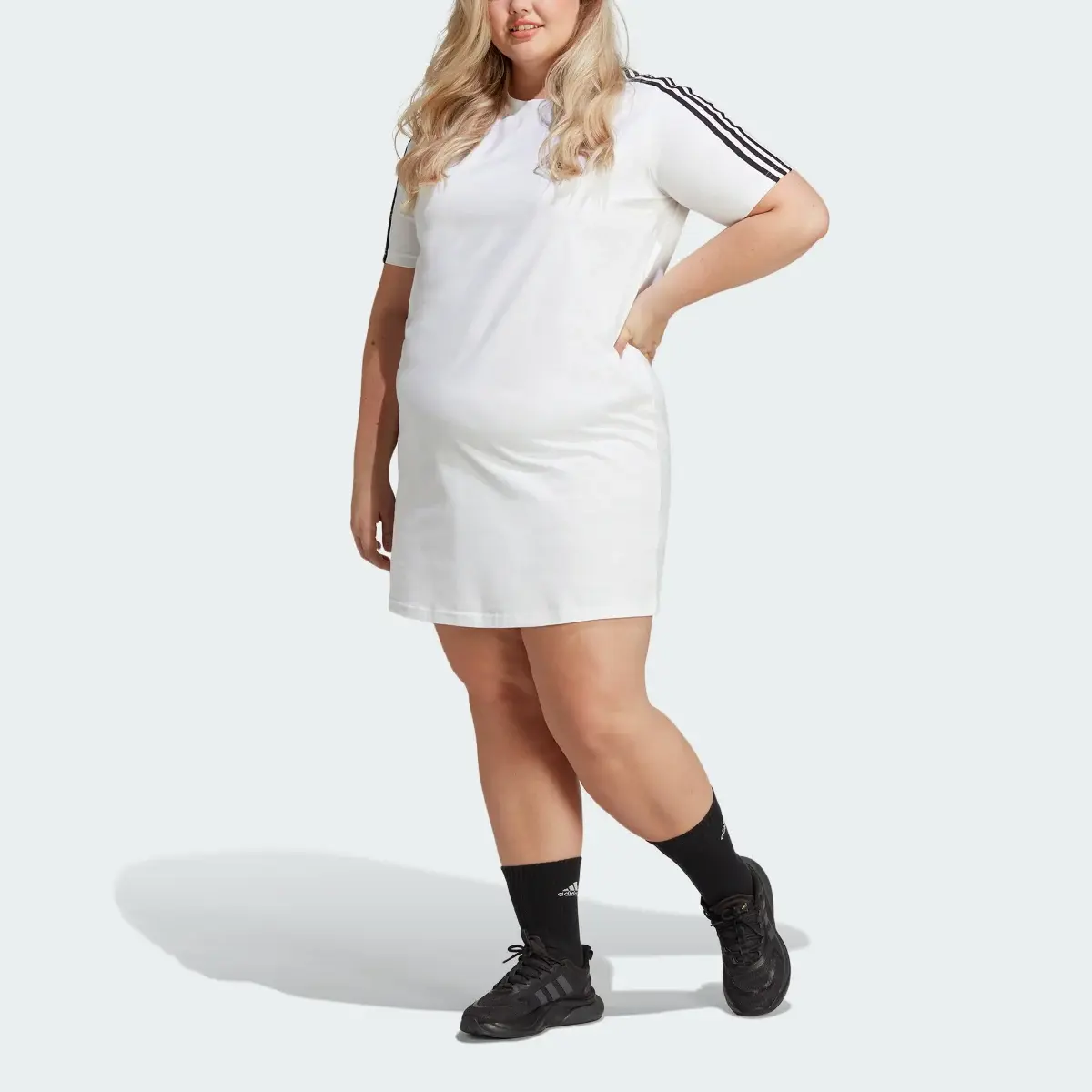 Adidas Essentials 3-Stripes Single Jersey Boyfriend Tee Dress (Plus Size). 1