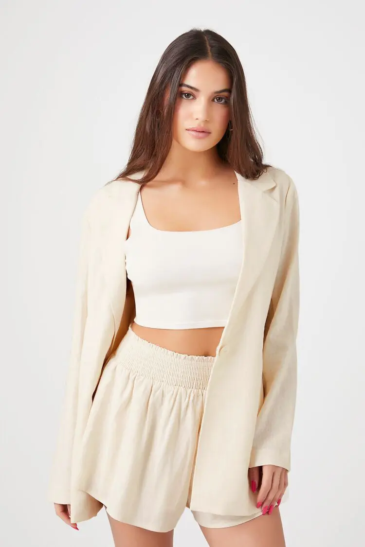 Forever 21 Forever 21 Linen Blend Pull On Shorts Vanilla. 1