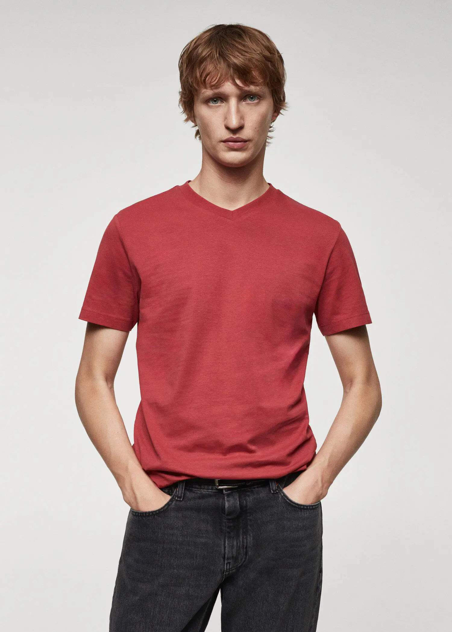 Mango 100% cotton V-neck t-shirt . 1