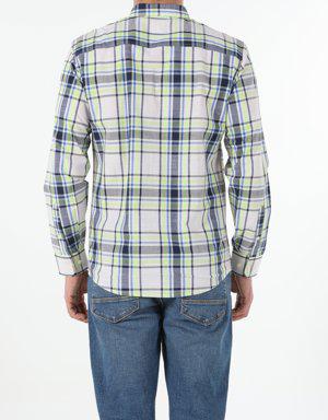 Lacivert Regular Fit Shirt Neck Erkek Uzun Kol Gömlek