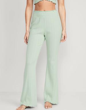 High-Waisted Pointelle-Knit Boot-Cut Pajama Pants for Women green